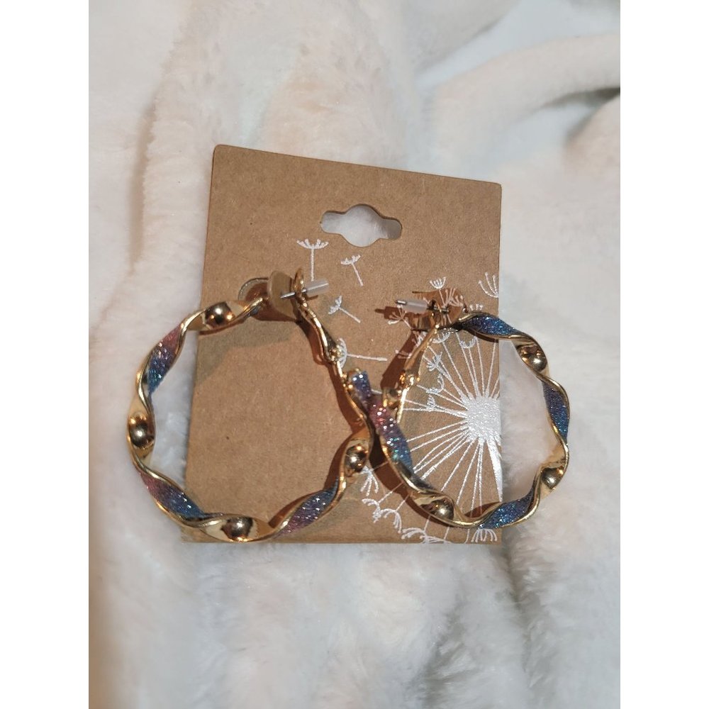 Blue/Purple and Gold Hoop Earrings